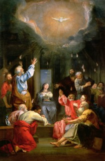 The descent of the Holy Spirit (Pentecost).