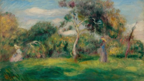 Meadow, trees and women, ca 1899.
