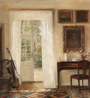 Interior with a cello.