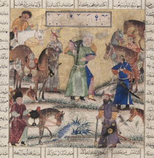 Bahman meets Zal. From the Shahnama (Book of Kings), 1335-1340.