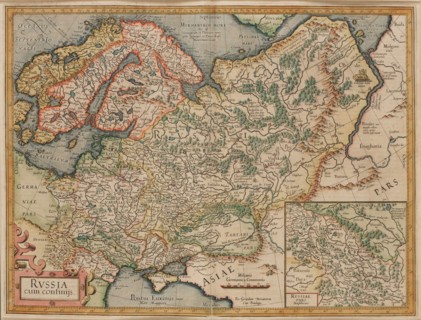 Russia cum Confinijs. Map of Russia, ca 1595.