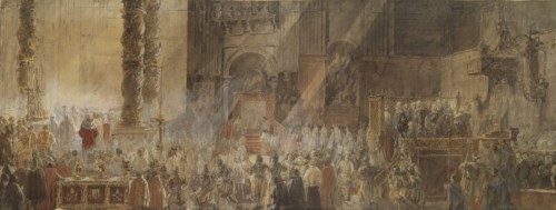 King Gustav III of Sweden Attending Christmas Mass in St Peter's Basilica in Vatican, 1783, 1780s.