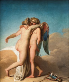 Cupid and Psyche embrace each other.