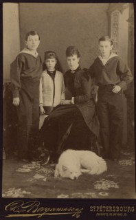 Empress Maria Fyodorovna with children, Nicholas Alexandrovich, George Alexandrovich and Xenia Alexa