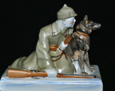 Soviet border guard with his dog, End 1930s.
