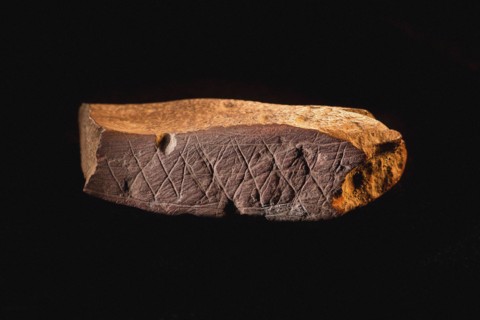 Engraved Ocher Plaque from Blombos Cave, South Africa. The oldest artifact of mankind, 70th millenni