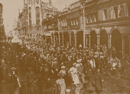 Funeral procession of Nikolai Rimsky-Korsakov in Petersburg, 1908.