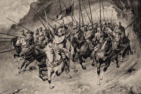 Saint Wenceslas and his Blanik knights set off from the mountain. Illustration from Stare povesti ce