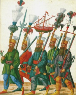 The Janissaries. From the Codex Vindobonensis 8626, fol 13, ca 1590.
