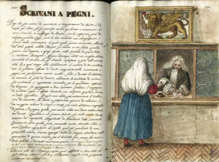 The pawnshop. From Gli abiti de' Veneziani, Second Half of the 18th cen..