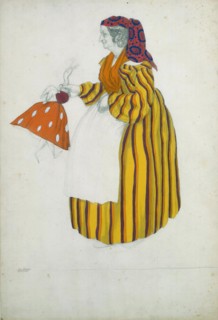 Costume design for the ballet The Magic Toy Shop by G. Rossini, 1919.