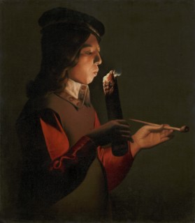 A young boy with a pipe, blowing on a firebrand, 1645-1648.