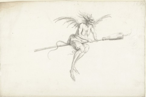 Monstrous witch on a broom, Mid of 17th cen..