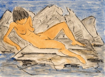 Nude woman lying on water, .