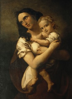 Portrait of the composer Fanny Hensel née Mendelssohn (1805-1847) with Son Sebastian, 1833-1834.