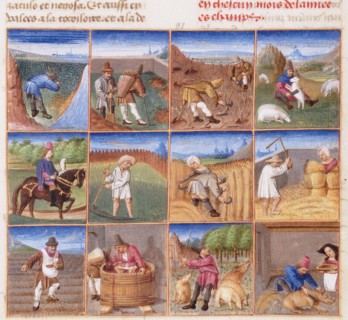 Ruralia commoda. Agricultural calendar from a manuscript of Pietro de' Crescenzi, ca 1470-1475.
