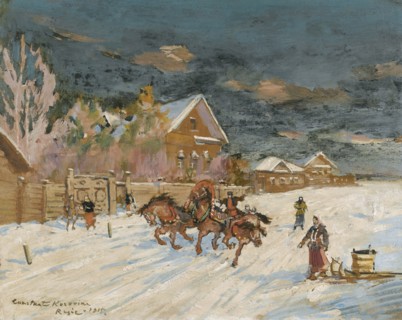 Russian village in winter, 1915.