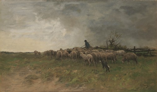 Shepherd with his flock, .