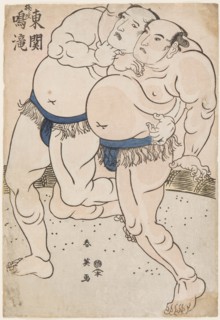 Sumo Wrestlers Naritaki and Higashiseki in Action, 1790s.