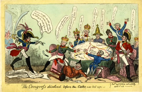 The Congress dissolved before the Cake was Cut up, Caricature on the Congress of Vienna, 1815.