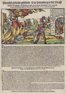 The Derenburg witch trial. Popular print , 1555.
