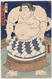The wrestler Shiranui Mitsuemon, wearing an apron (kesho-mawashi), 1860.