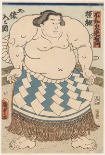 The wrestler Shiranui Mitsuemon, wearing an apron (kesho-mawashi), 1860.