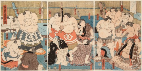 Wrestling match Shitaky Beya vs Hidenoyama, 1850.