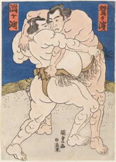 Wrestling match Uzugafuchi vs Washigahama, c. 1830.