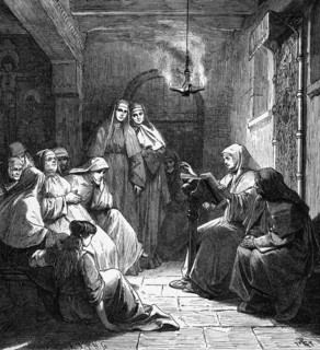 Hrotsvit as the canoness of the Gandersheim Abbey , 19th century.