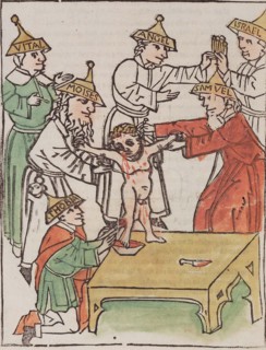 Simon of Trent. From Passio beati Simonis by Johannes Matthias Tuberinus, 1475.