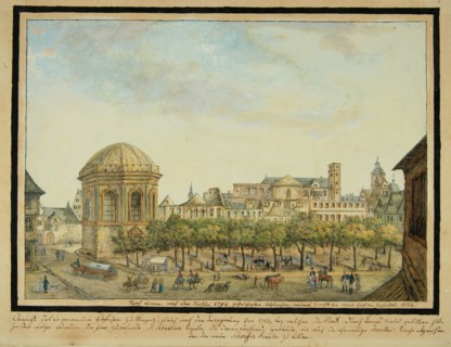 The little court in Mainz with the Sebastian chapel and the ruin of the Jesuit Church, 1824.