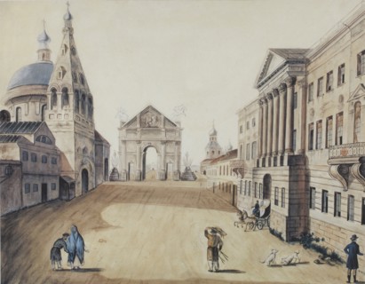 View of the Strastnaya Square in Moscow, Early 1800s.