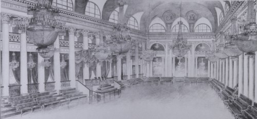 Interior of the Ballroom of the Assembly of the Nobility in Moscow, 1840s.