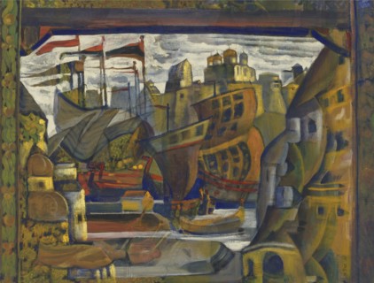 The Novgorod Market. Stage design for the opera Sadko by N. Rimsky-Korsakov, 1920.