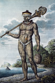 A man from Nuku Hiva Island with tattoos on his body. From Atlas of Krusenstern's Circumnavigation,