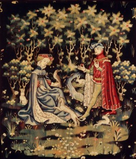 The Offering of the Heart (L'Offrande du coeur). Tapisserie   , ca 1400-1410.
