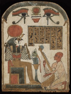 The harpist's stele. Djedkhonsuefankh, High Priest of Amun plays and sings before Ra-Horakhty, 1069-