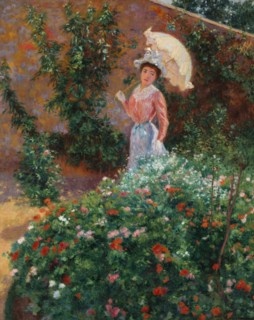 Young woman in a garden, c. 1890.