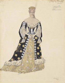 Mazurka dancer. Costume design for the ballet Sleeping Beauty by P. Tchaikovsky, 1921.