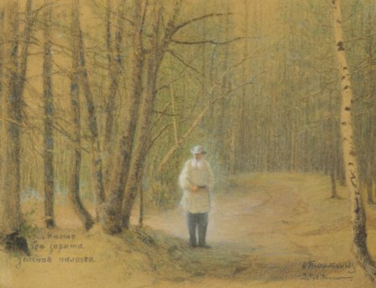 Leo Tolstoy in the forest.