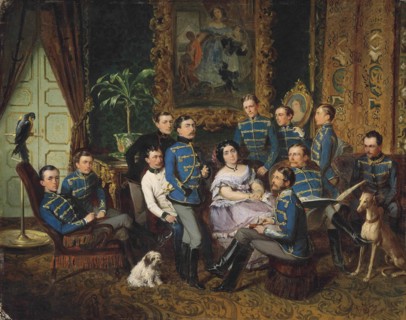 Portrait of Countess Julia Samoilova (1803-1875) with Austrian Hussars , 1855.