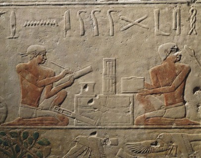 Two Scribes. Relief from Mastaba of Akhethotep at Saqqara, Old Kingdom, 5th Dynasty, ca 2494-2345 BC