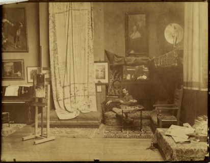 John Singer Sargent (1856-1925) in his workshop, c. 1890.