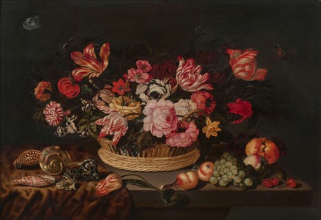 Basket of flowers and shells , 1639.