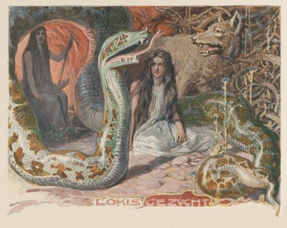 Loki's brood. From Valhalla: Gods of the Teutons, c. 1905.