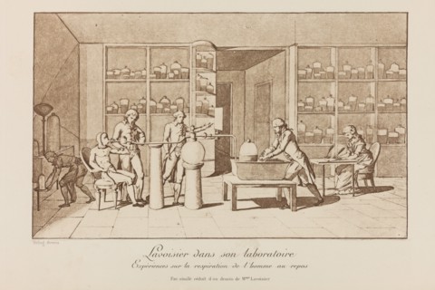 Lavoisier in his laboratory, Early 19th cen..