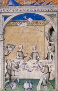 Miniature from Le Remède de Fortune by Guillaume de Machaut. Feast scene, 1355-1360.