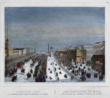 Russian Ice Mountain on the Admiralty Square in St. Petersburg, 1850s.