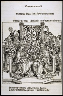 Meeting between Pope Pius II and Frederick III, Emperor of Germany, ca 1493. Creator: Wolgemut, Michael (1434-1519).
